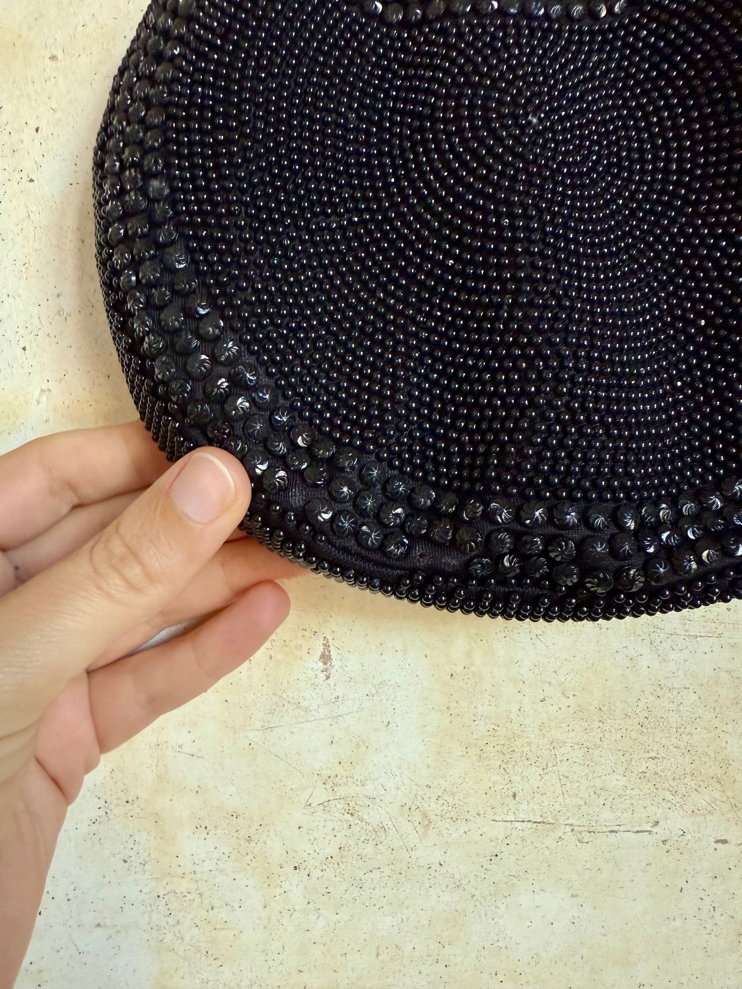 60s Black Beaded Round Evening Bag
