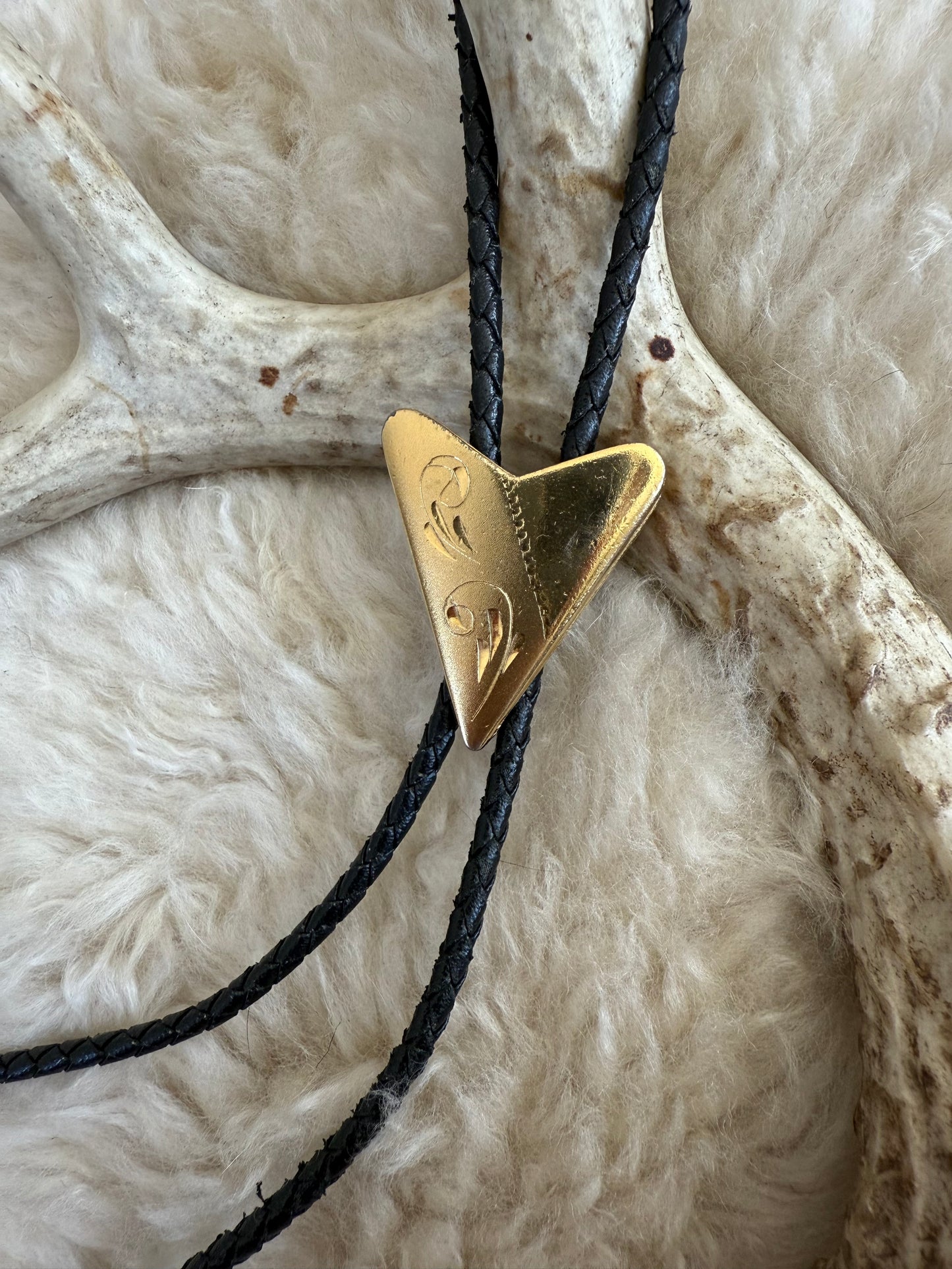 Etched Scroll Gold Tone Bolo Tie