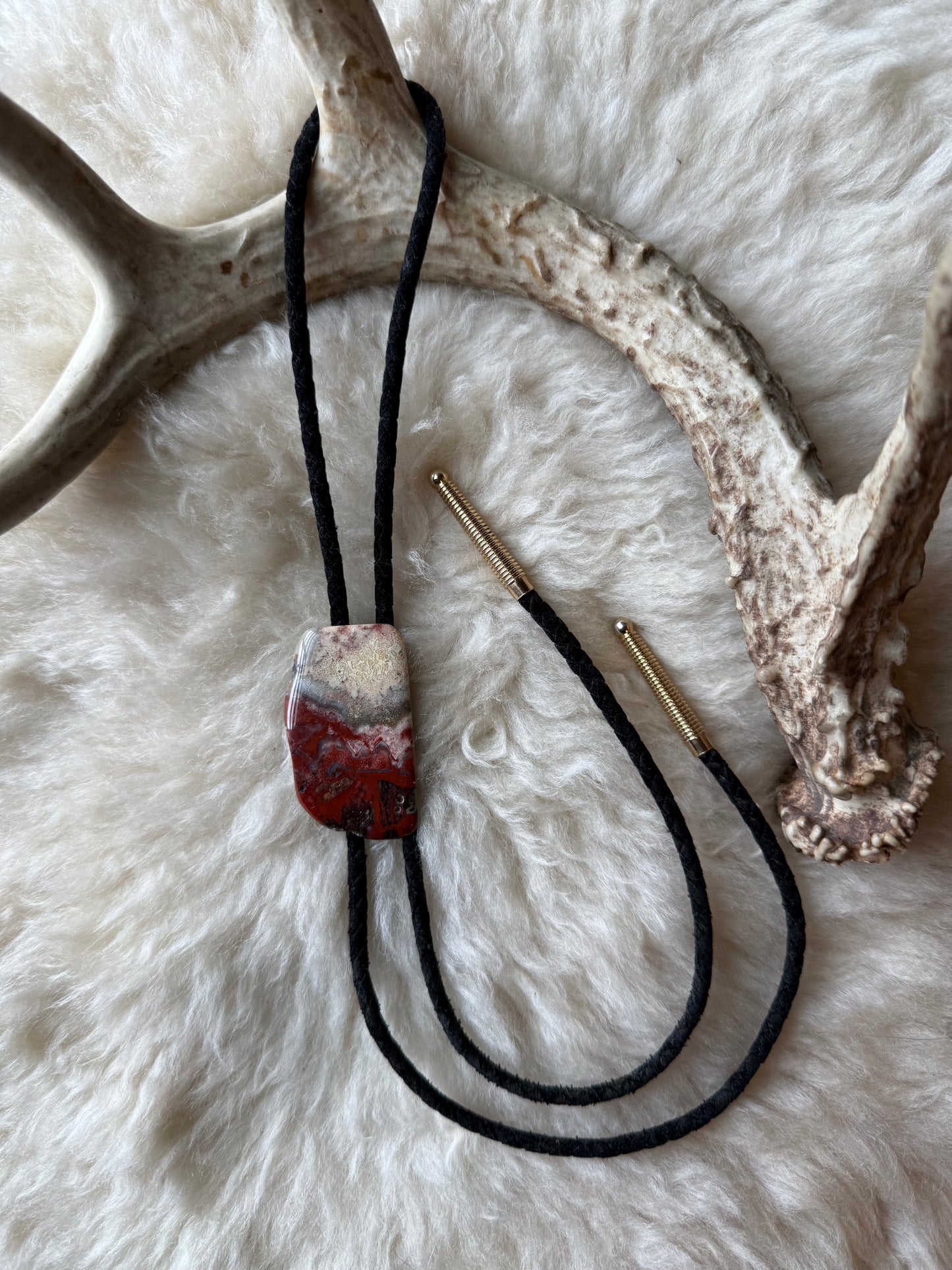 Jasper Lace Agate Slice Bolo Tie
