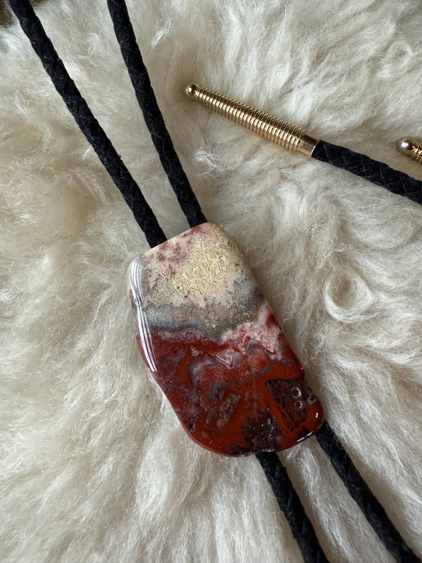 Jasper Lace Agate Slice Bolo Tie