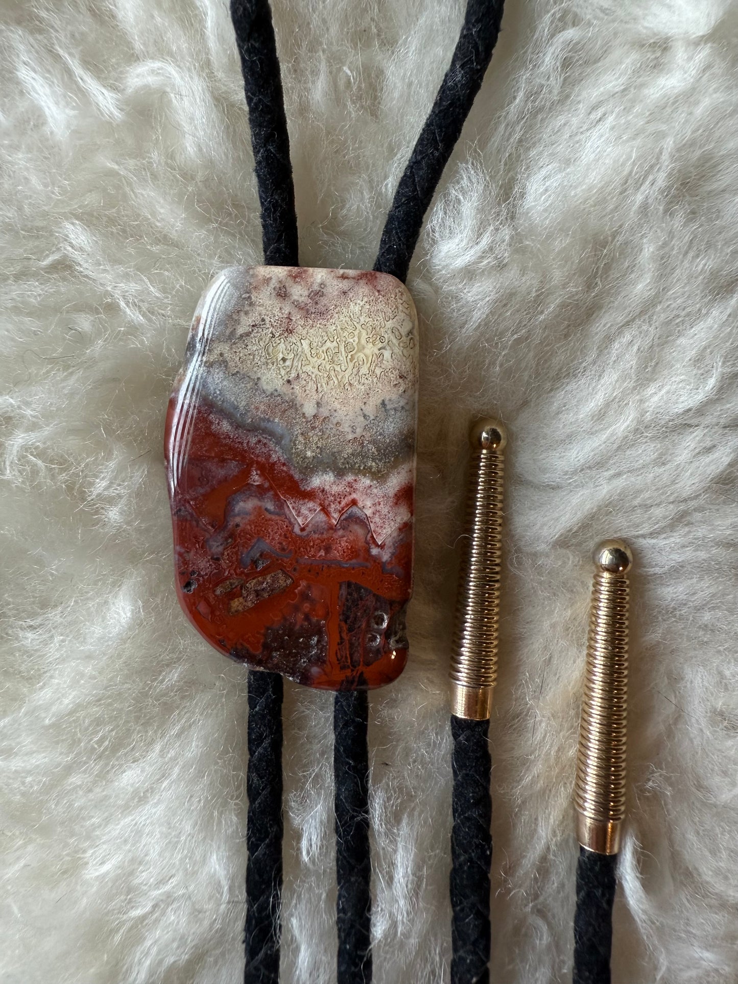 Jasper Lace Agate Slice Bolo Tie