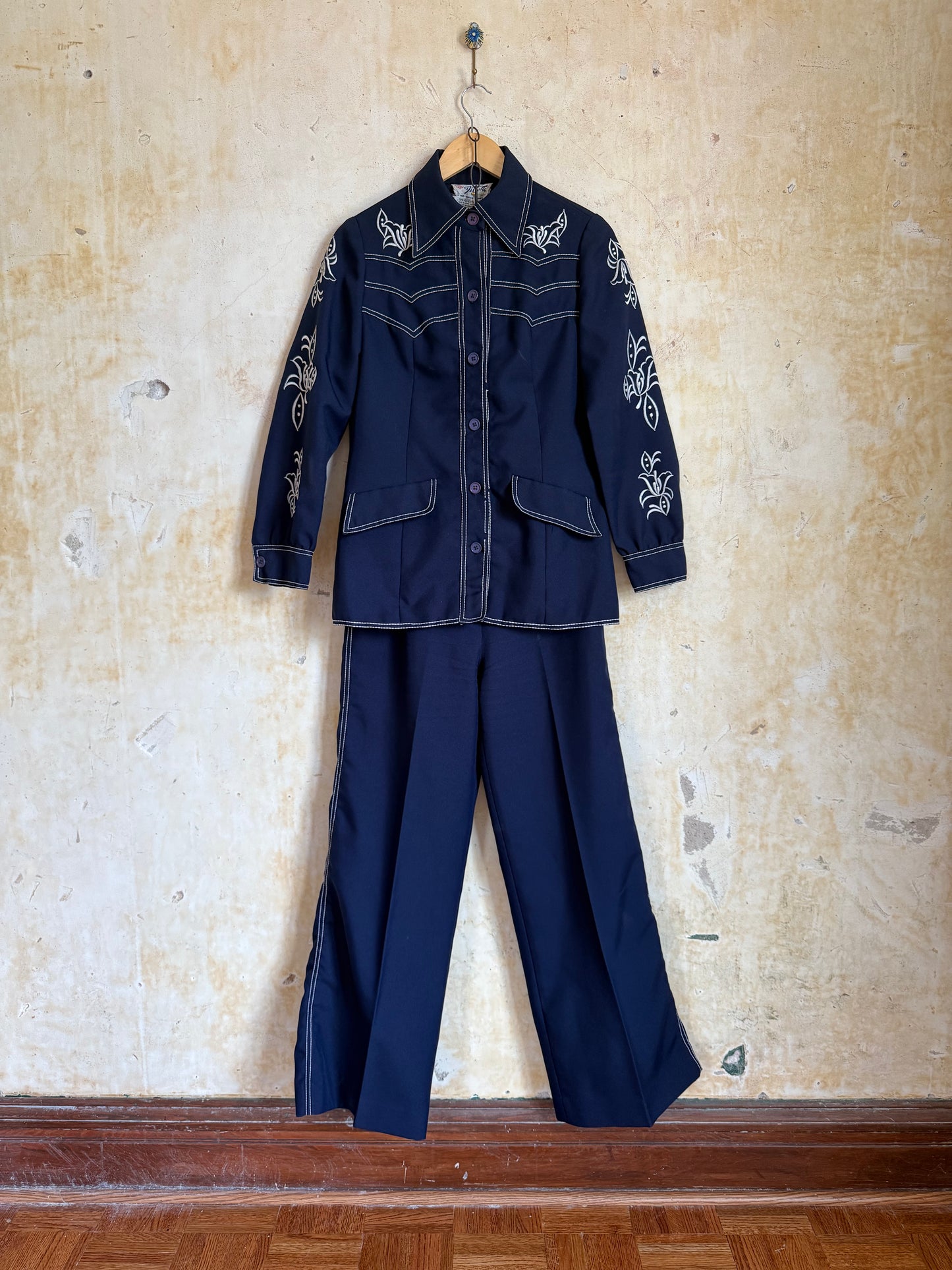 Di Costa Embroidered Navy Suit Set