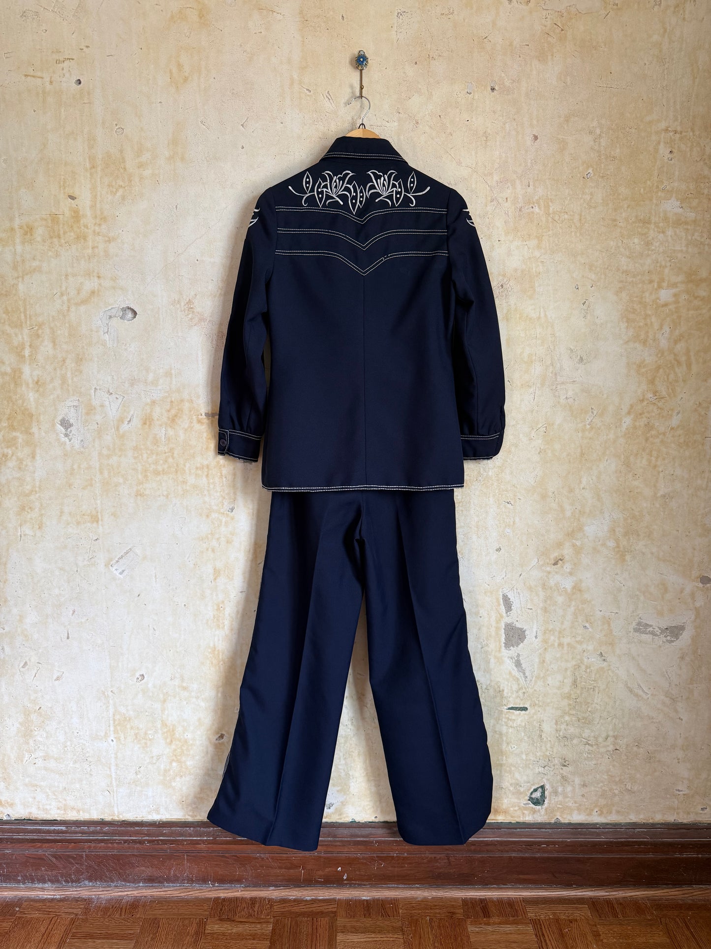Di Costa Embroidered Navy Suit Set