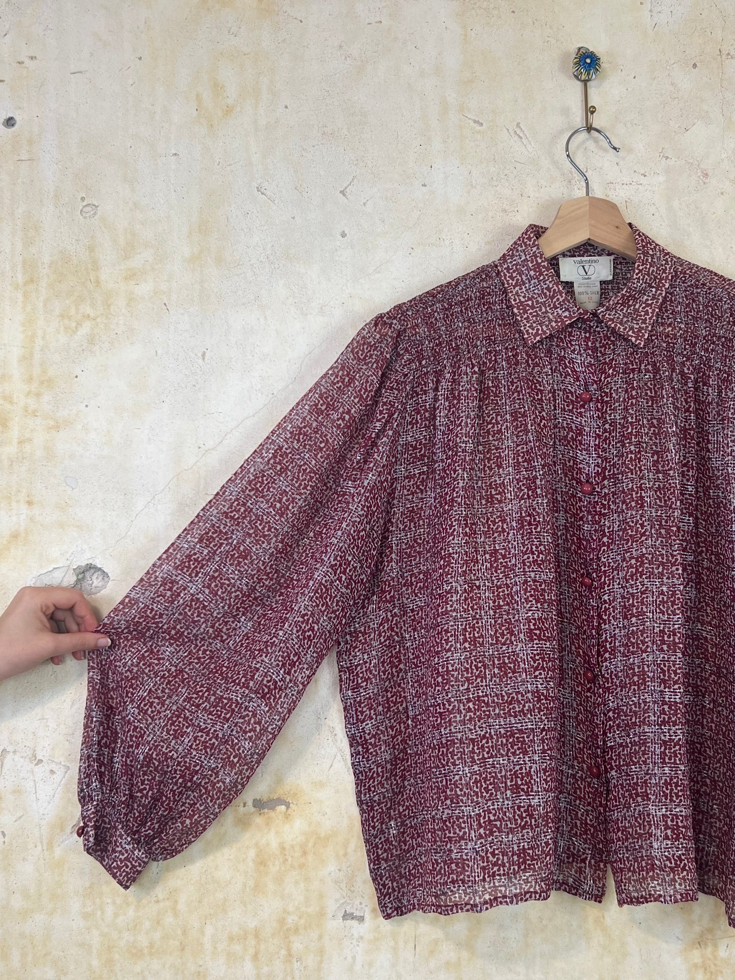Valentino Studio Merlot and Silver Silk Blouse
