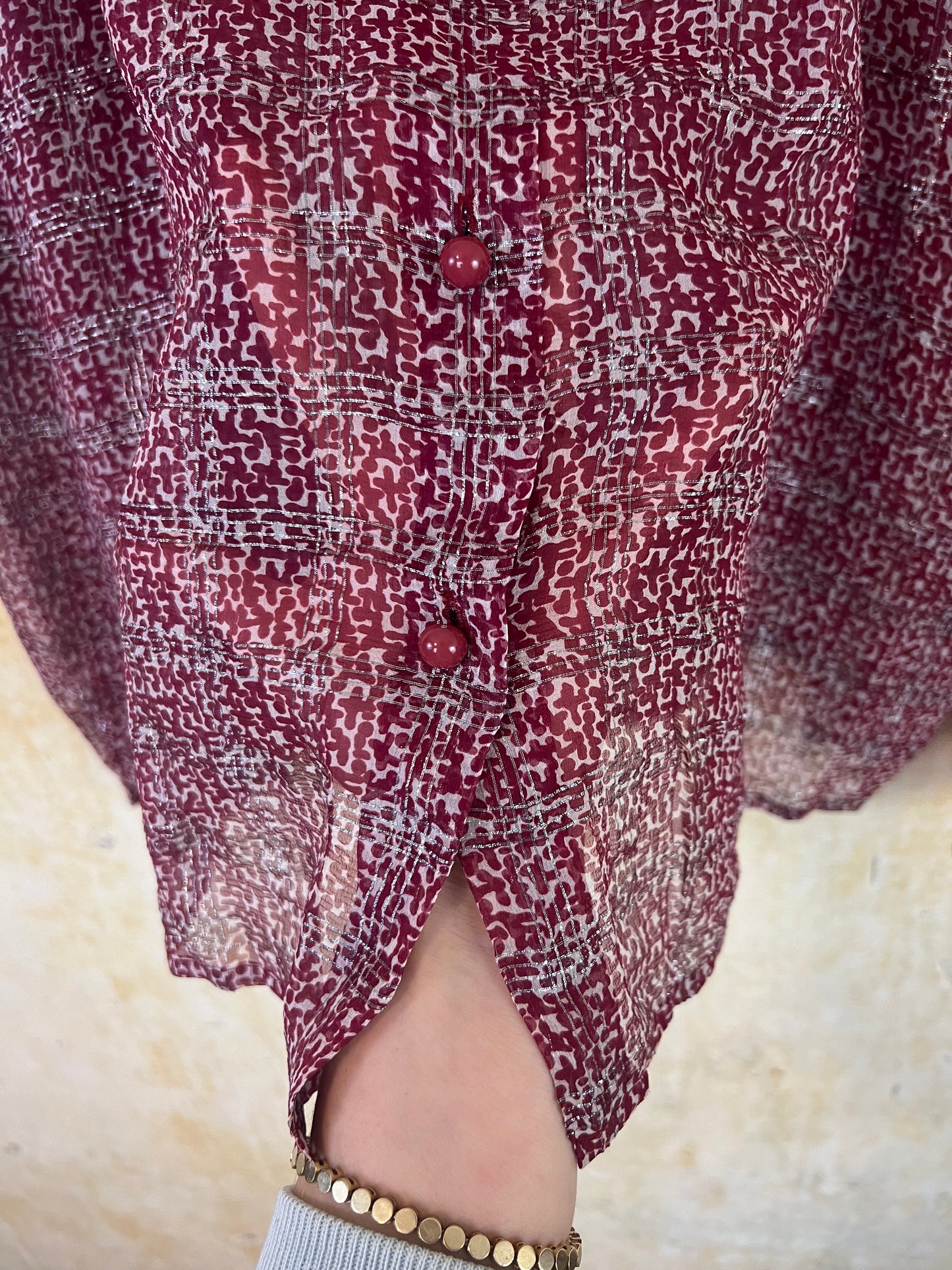 Valentino Studio Merlot and Silver Silk Blouse