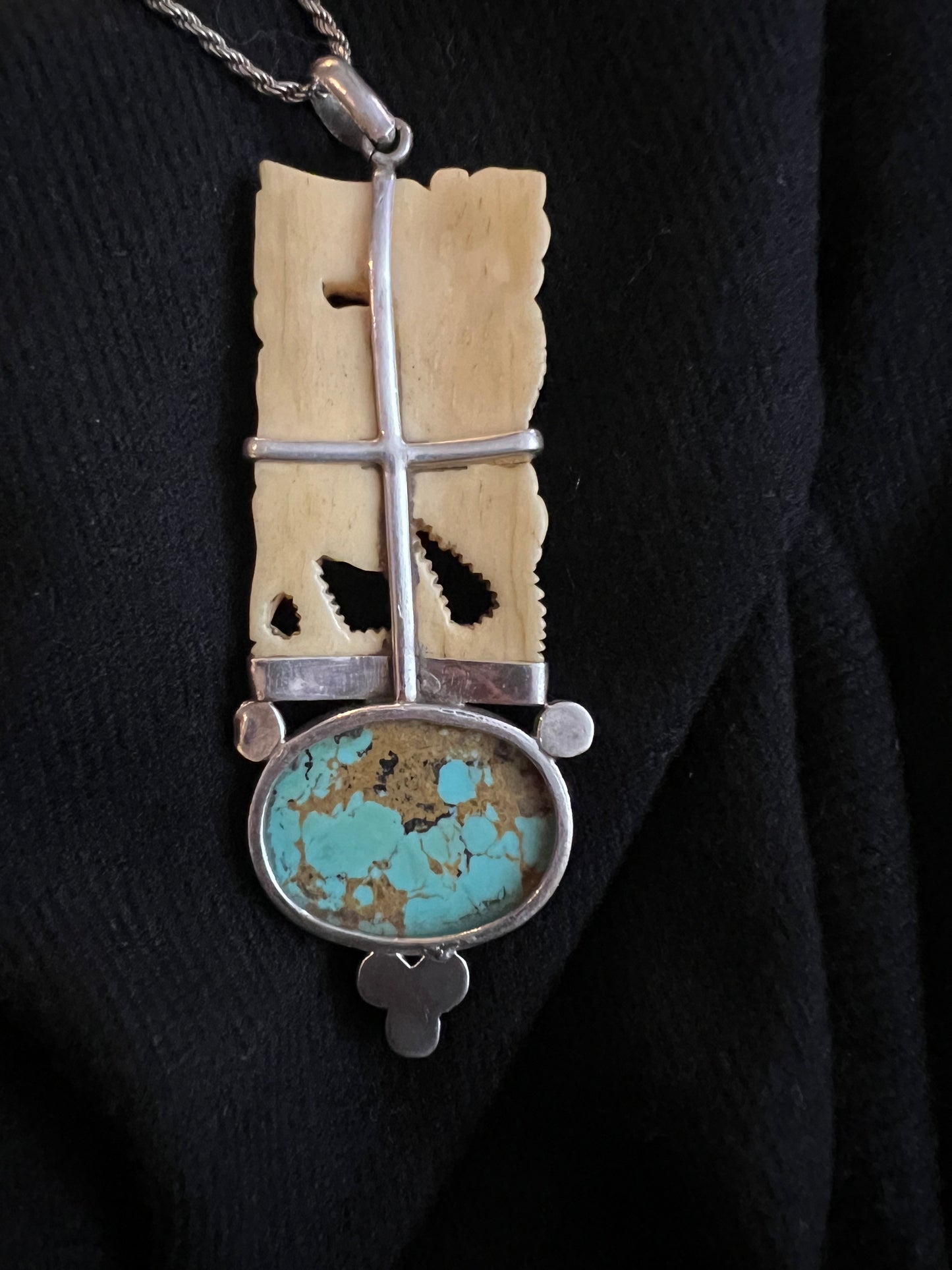 Turquoise & Carved Bone Pendant