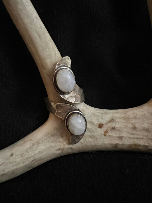 Moonstone Hammered .925 Sterling Bypass Ring