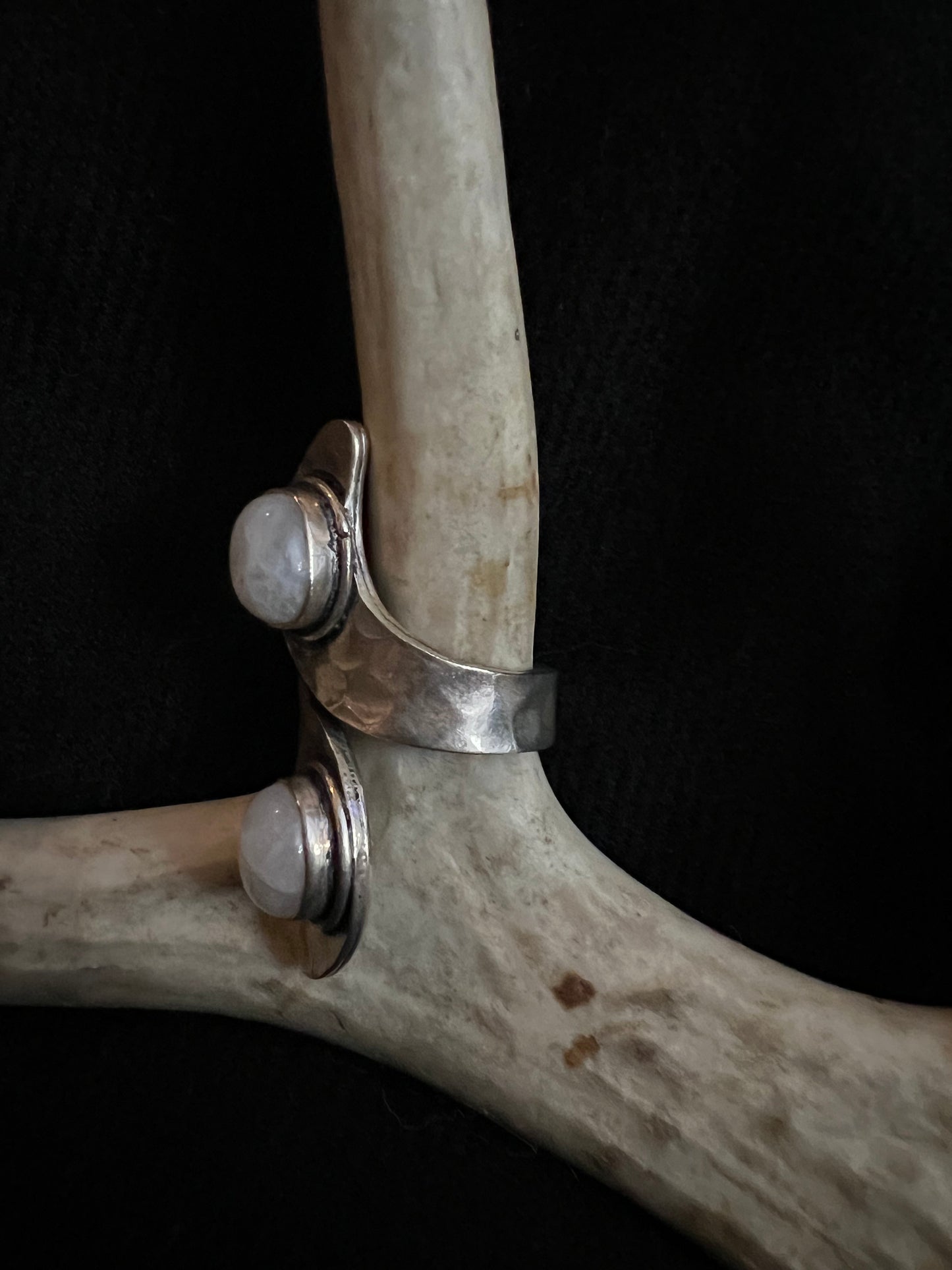 Moonstone Hammered .925 Sterling Bypass Ring
