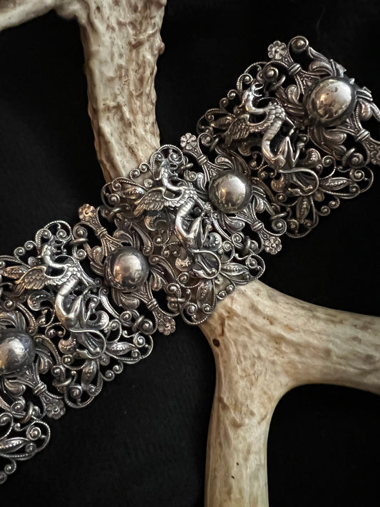 MCM Napier Silver Plated Brass Griffin Repousse Cuff
