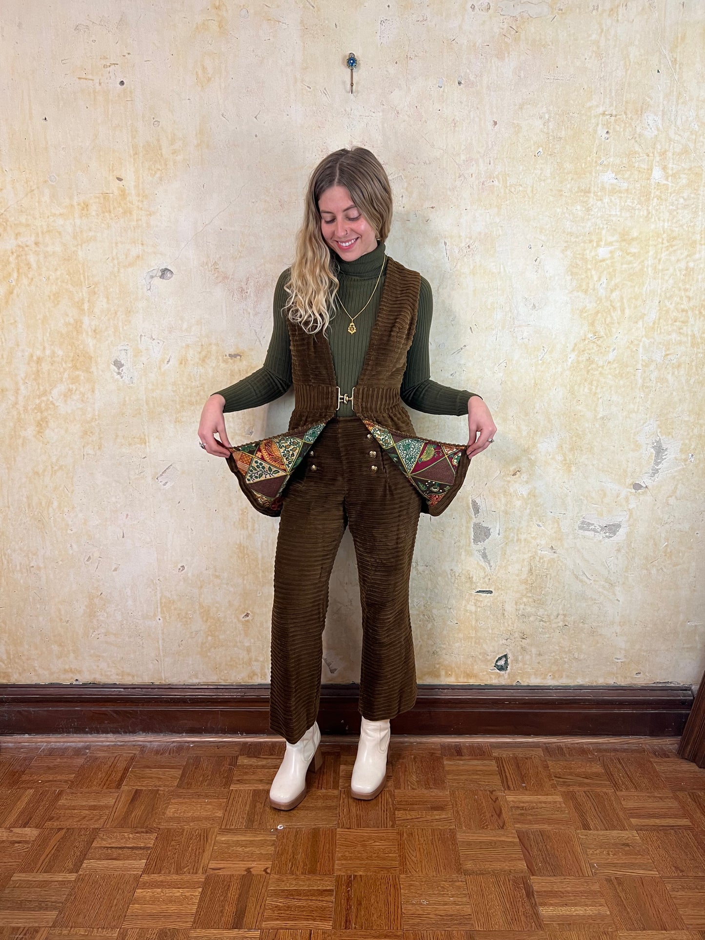 Lanz Original Velour Corduroy Vest and Sailor Pant Suit Set
