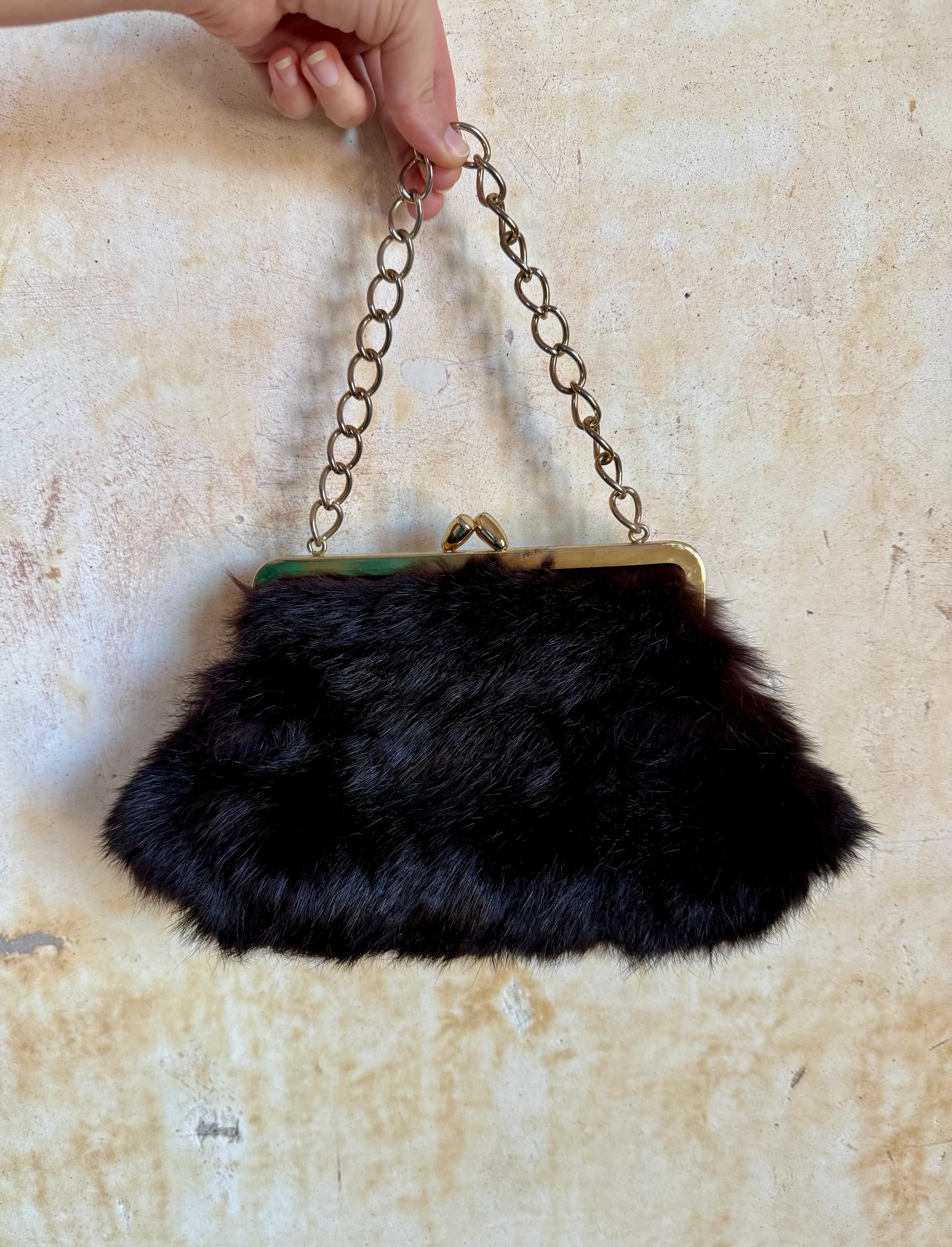 60s Black Rabbit Fur Clutch