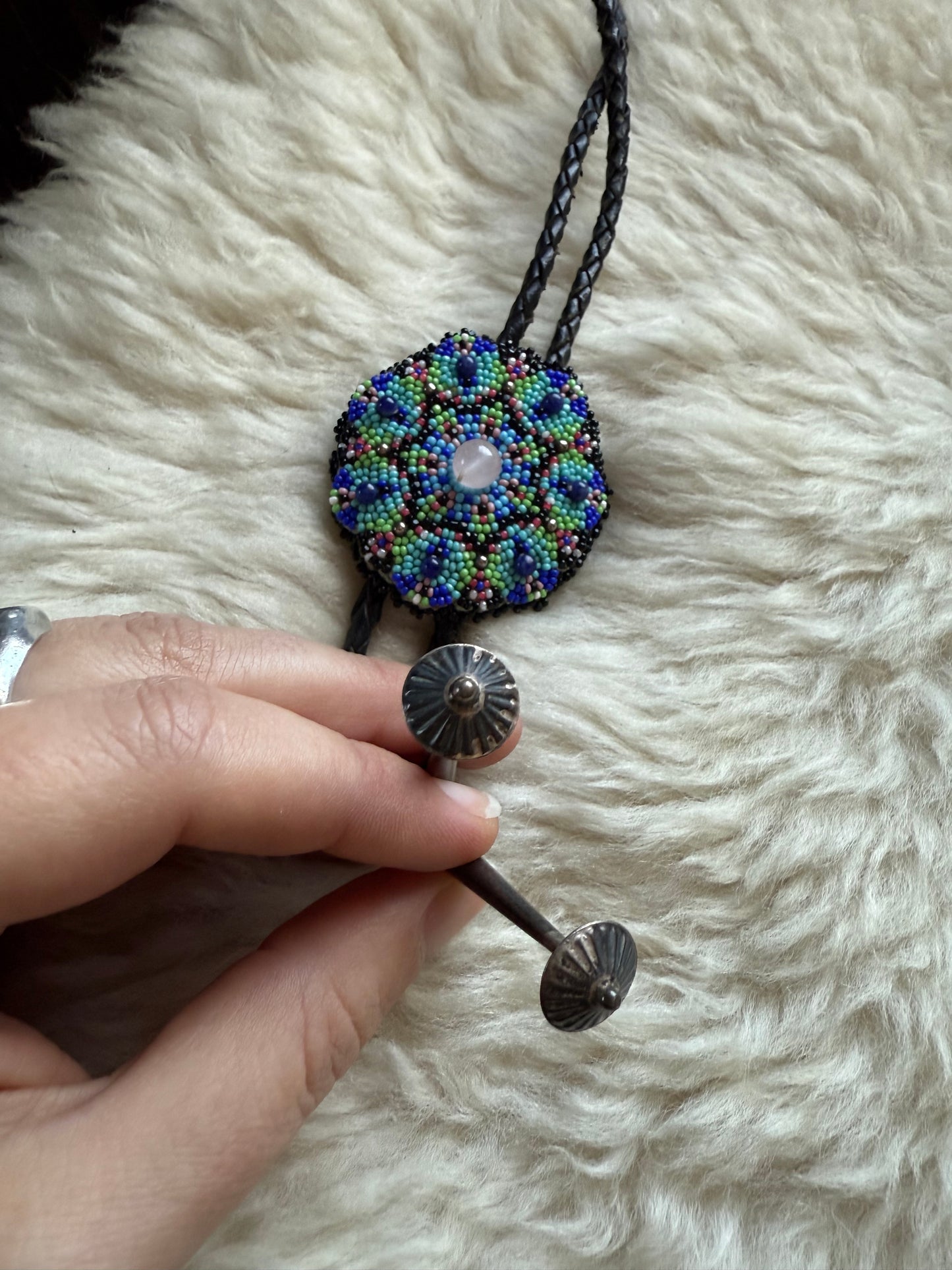 Hand Beaded + Disc Aglet Bolo Tie