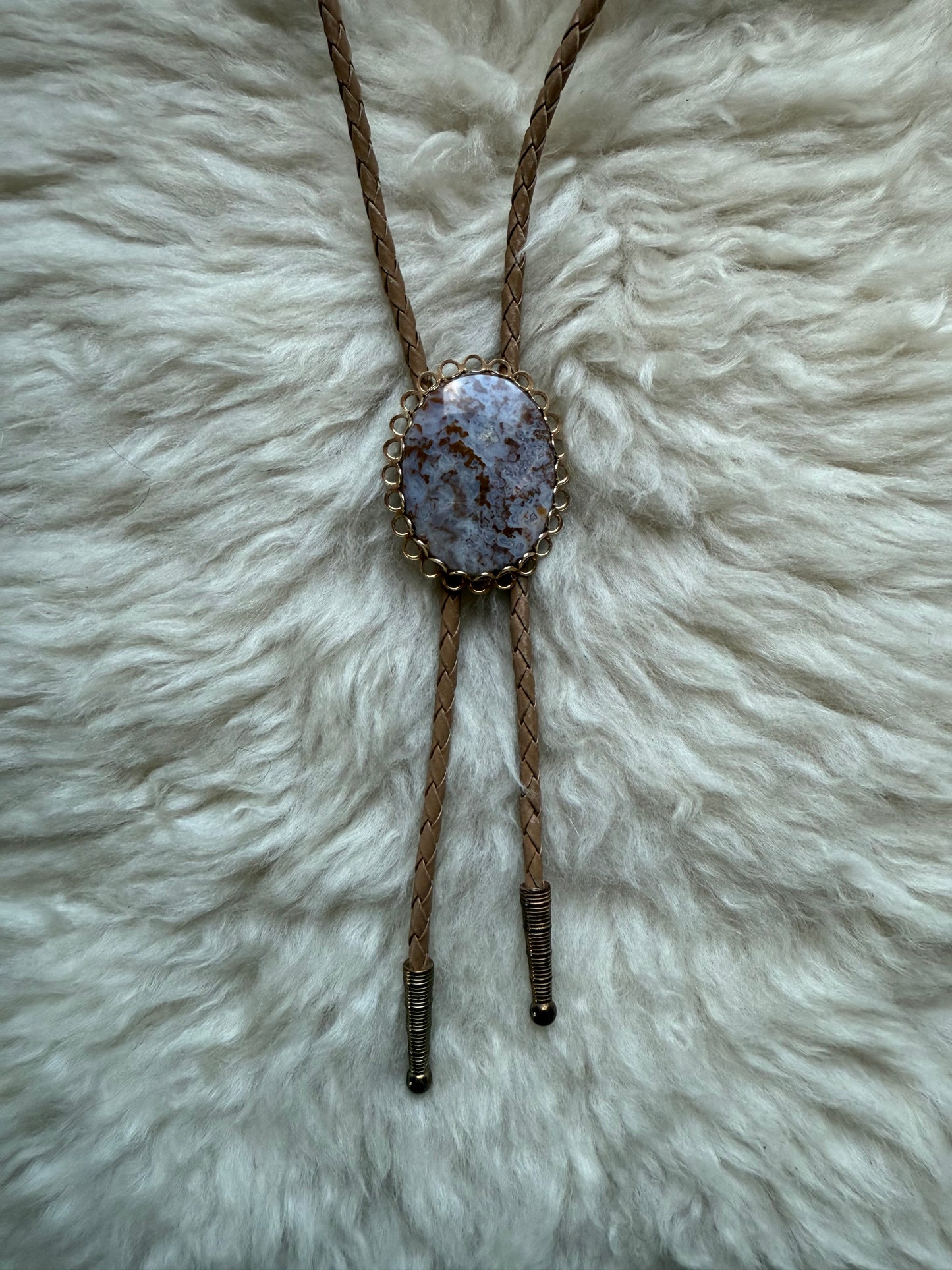 Icey Agate + Gold Tone Bolo Tie