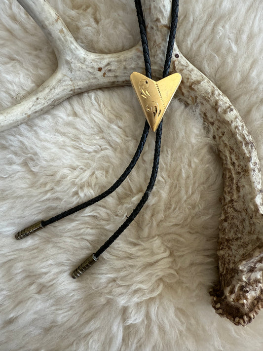Etched Scroll Gold Tone Bolo Tie