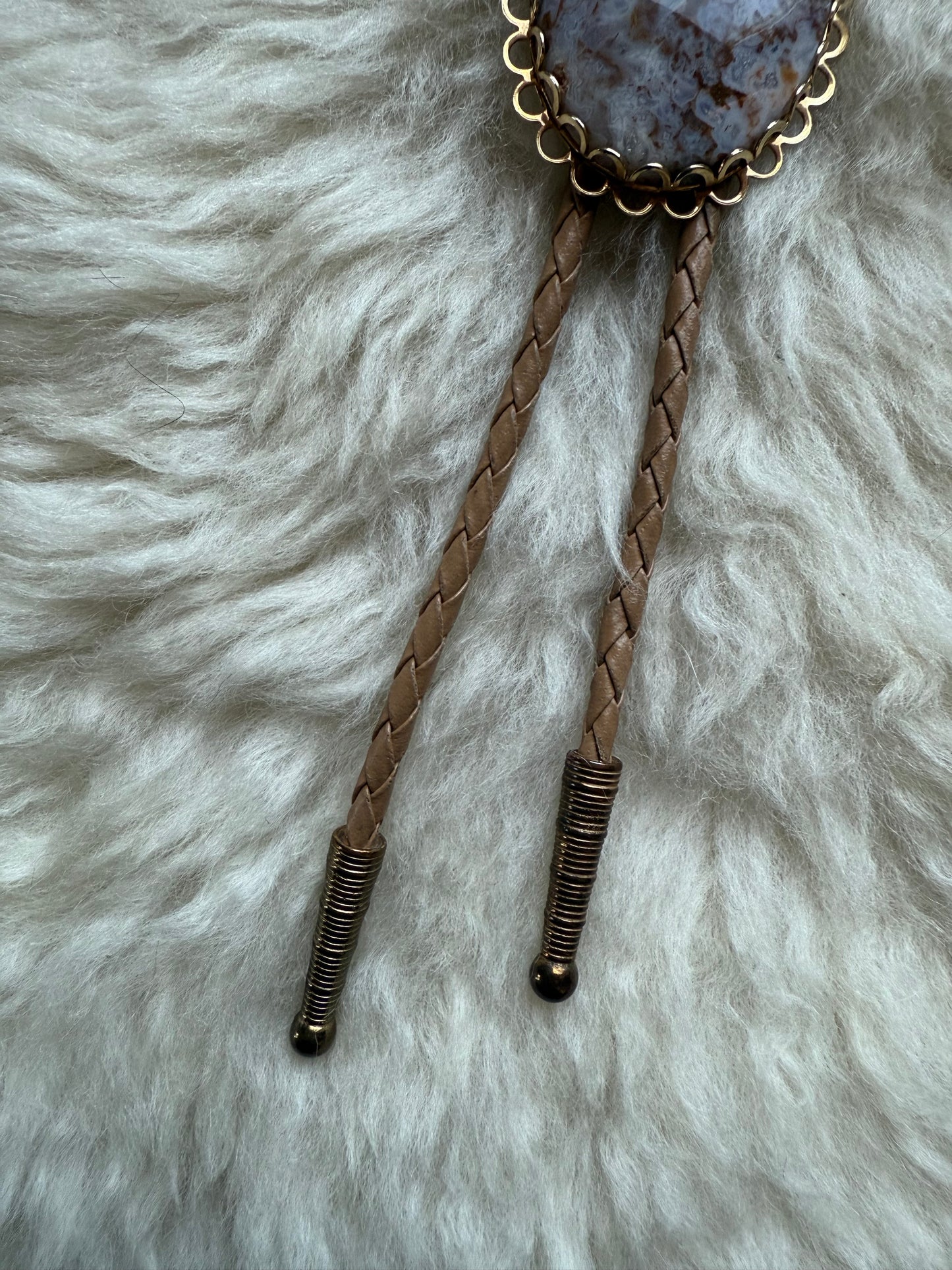 Icey Agate + Gold Tone Bolo Tie