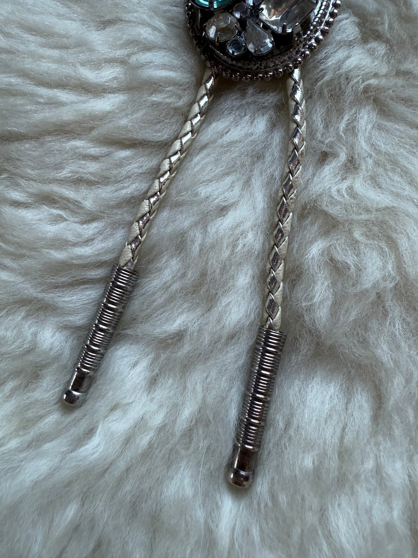 White + Silver Bejewelled Bolo Tie