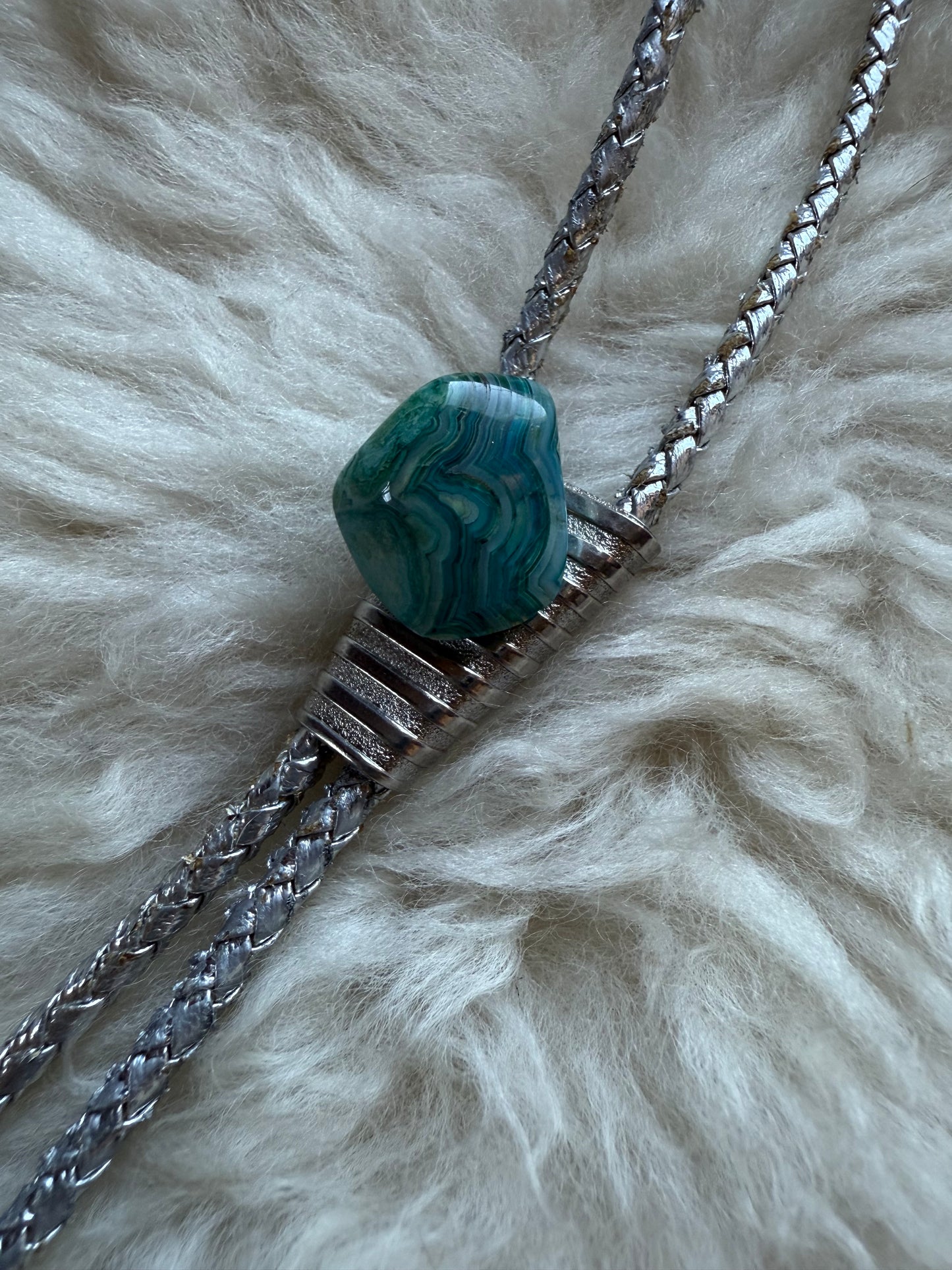 Blue Malachite + Braided Silver Bolo Tie