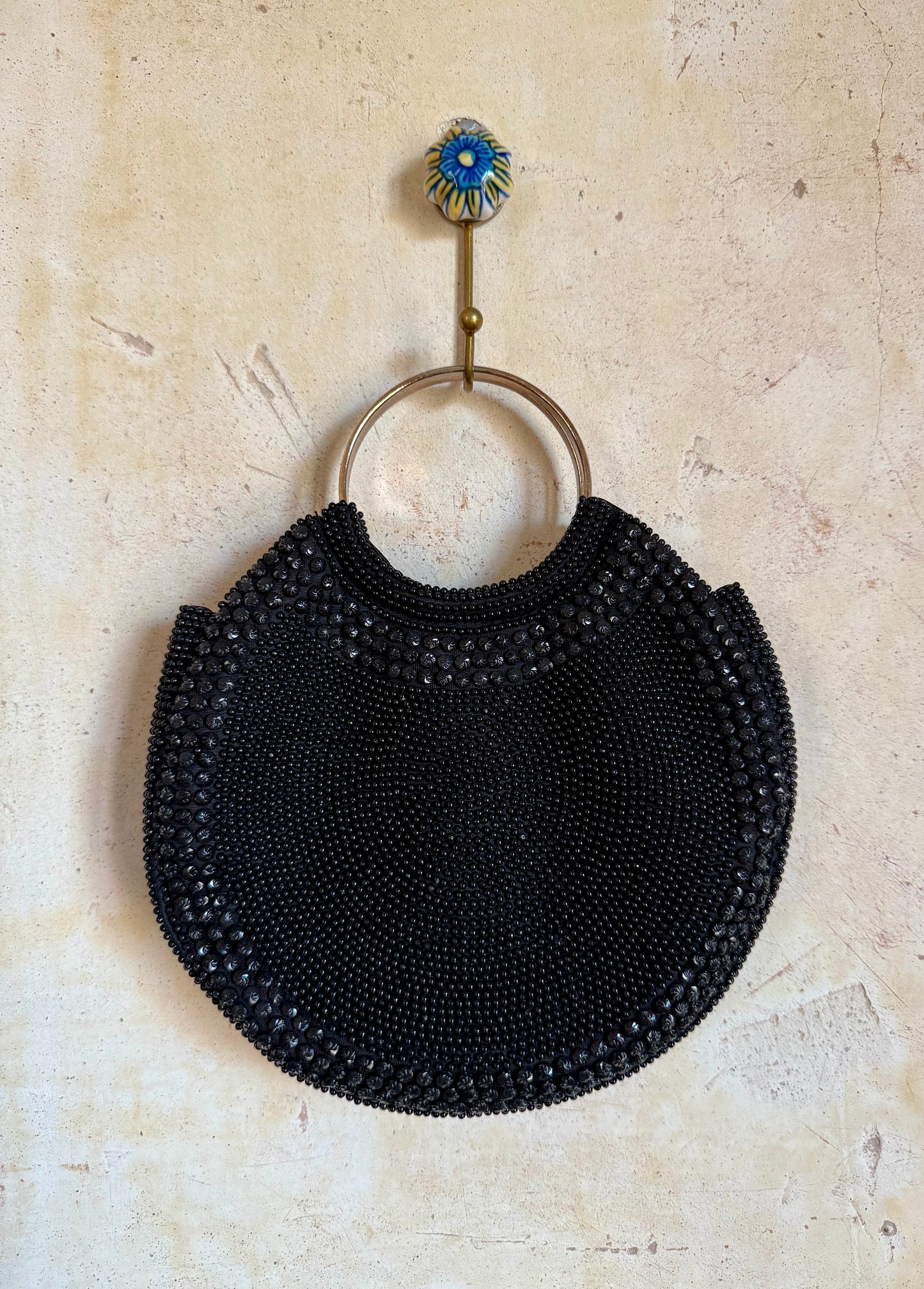60s Black Beaded Round Evening Bag