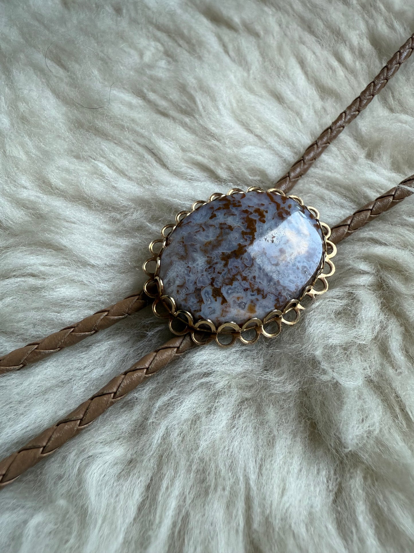 Icey Agate + Gold Tone Bolo Tie