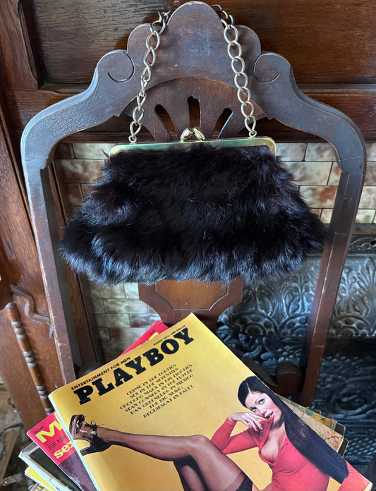 60s Black Rabbit Fur Clutch