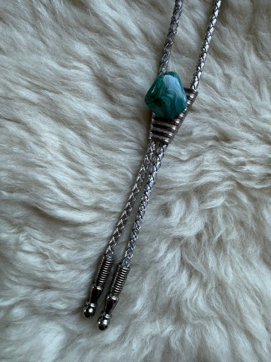 Blue Malachite + Braided Silver Bolo Tie