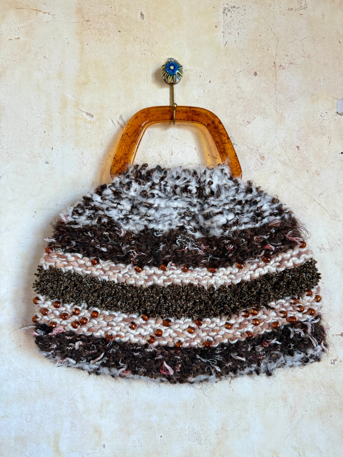 70s Plastic Handle + Knit Handbag