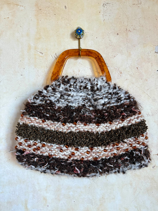 70s Plastic Handle + Knit Handbag