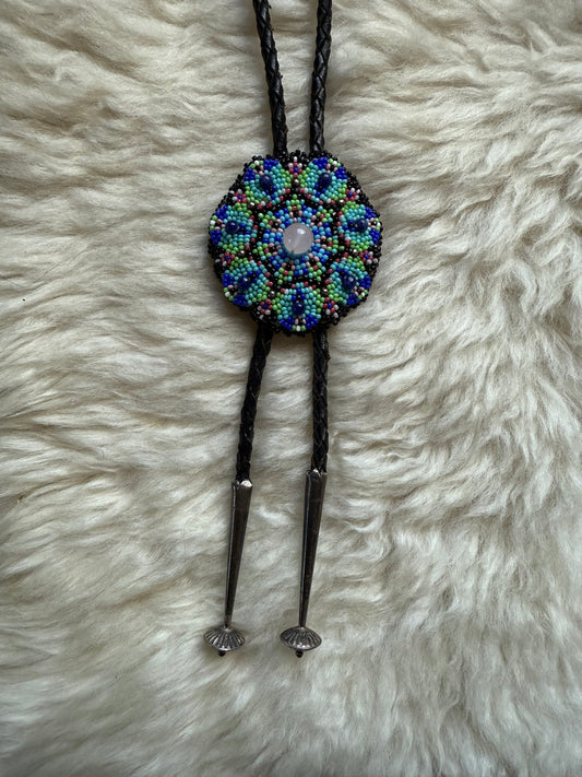 Hand Beaded + Disc Aglet Bolo Tie
