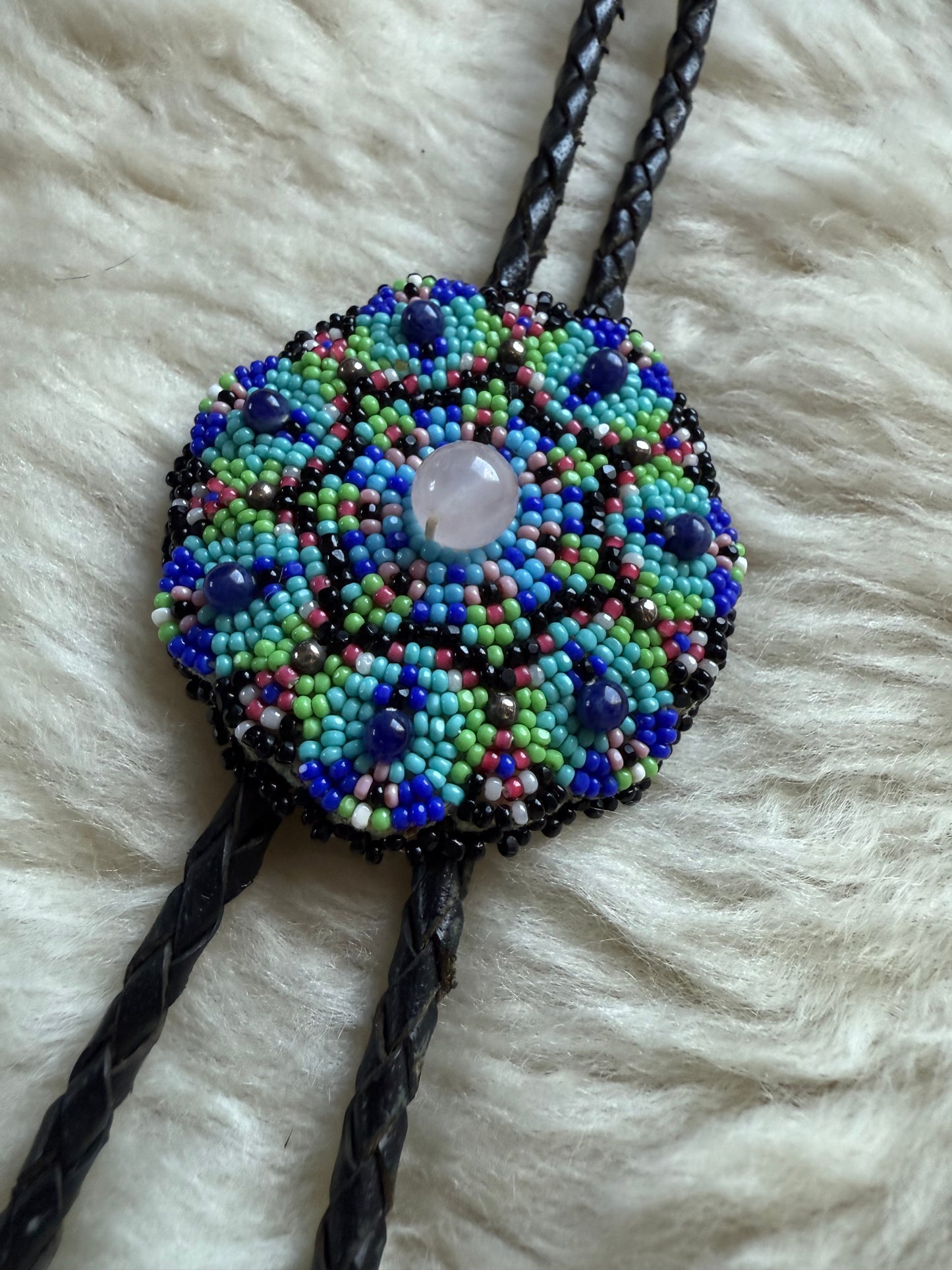 Hand Beaded + Disc Aglet Bolo Tie