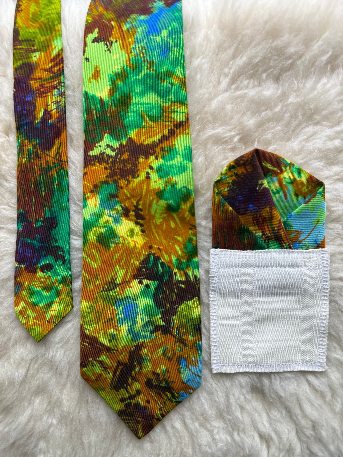 60s Day Trip Handmade Necktie + Pocket Square set