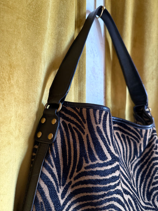 Y2K Leather Trim + Woven Zebra Bag