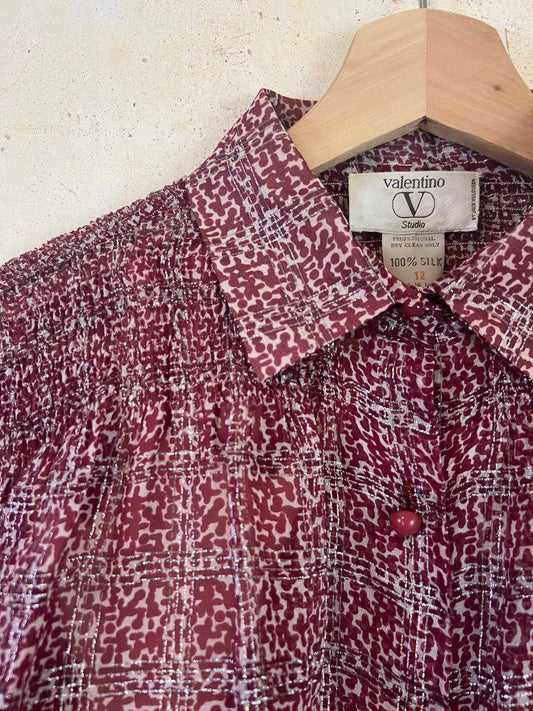 Valentino Studio Merlot and Silver Silk Blouse