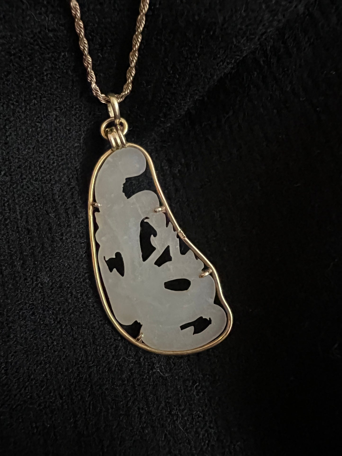 14K Gold Carved Serpentine Jade Pendant