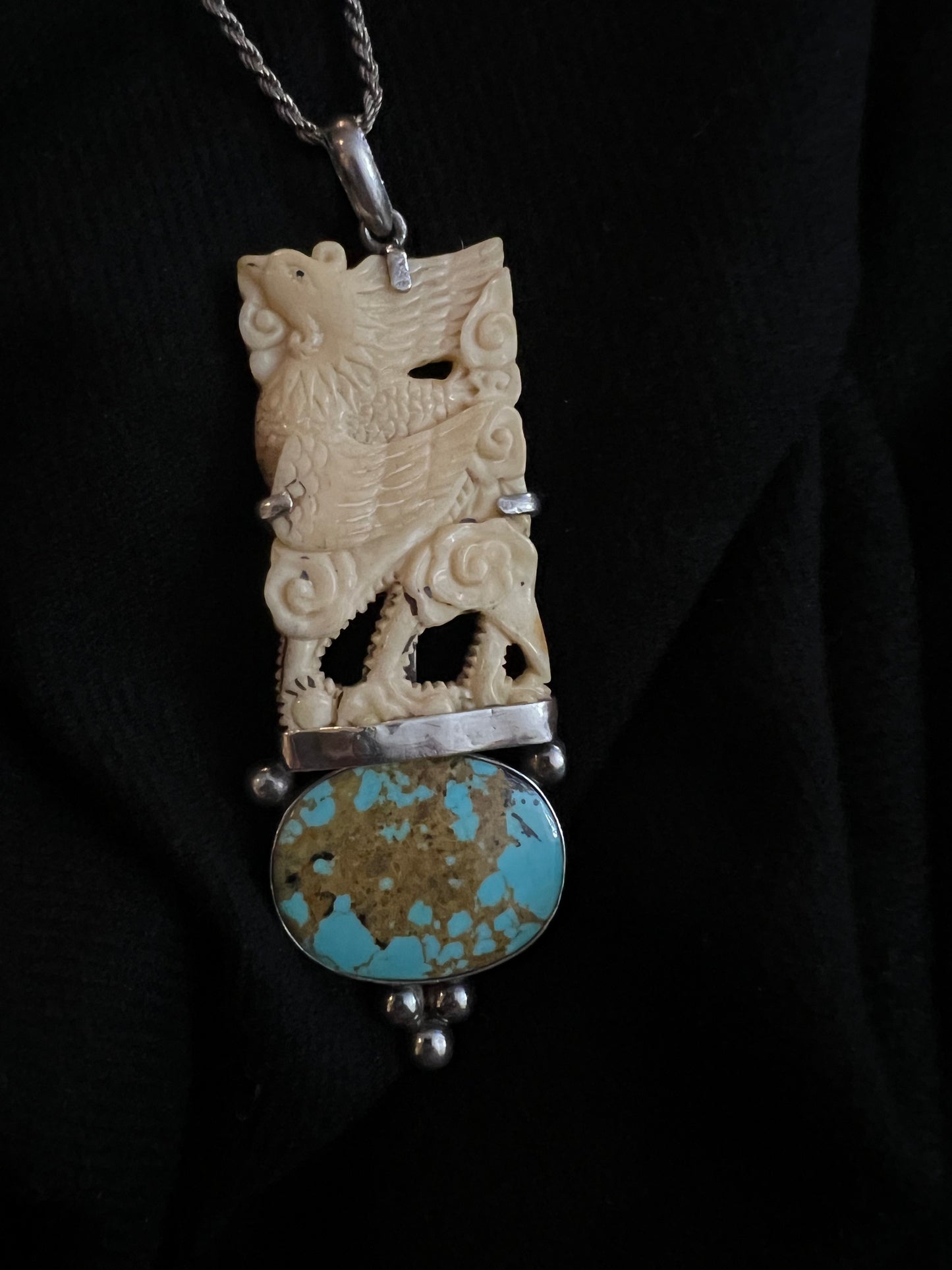 Turquoise & Carved Bone Pendant