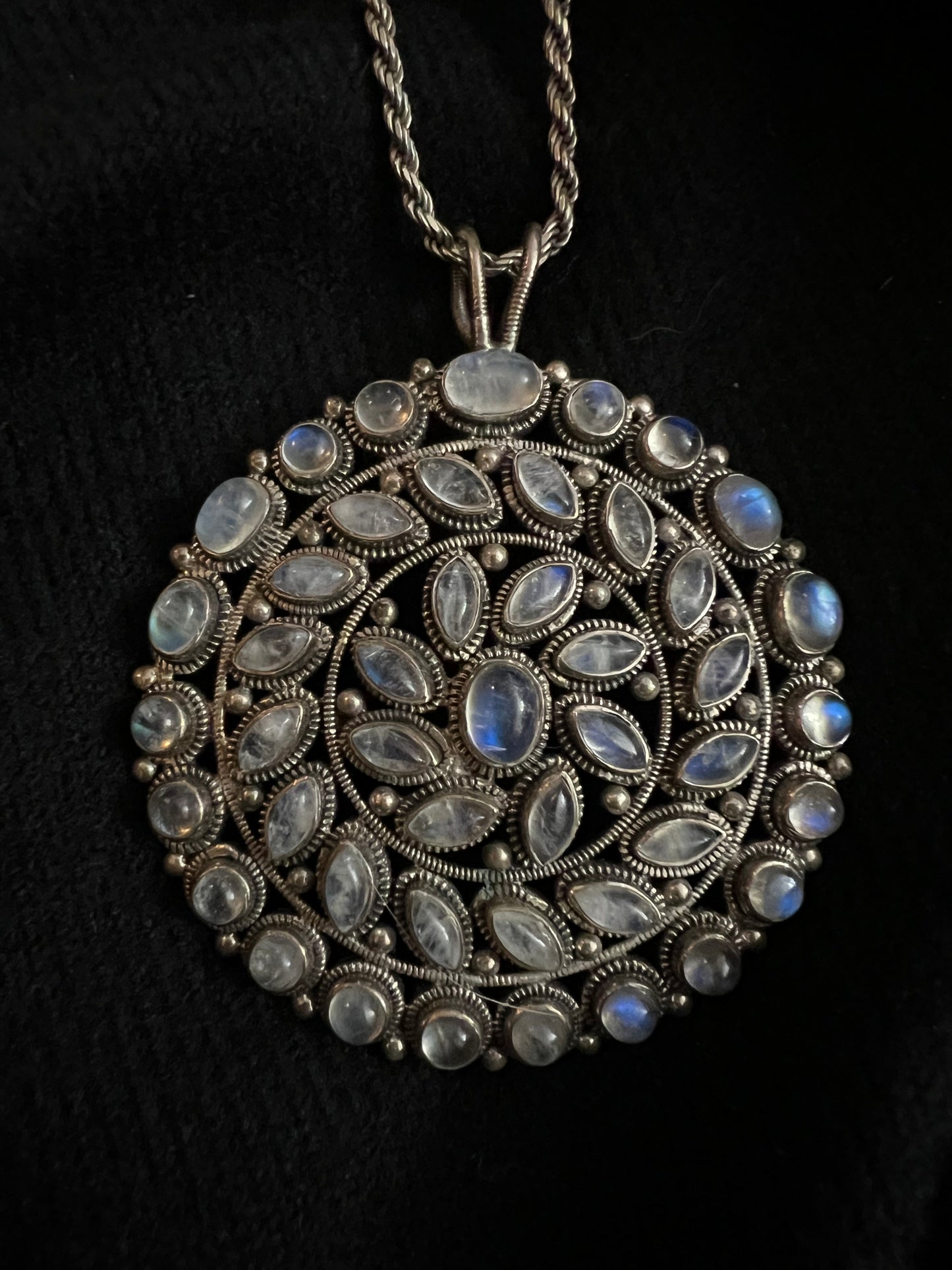 Moonstone & .925 Sterling Cluster Pendant