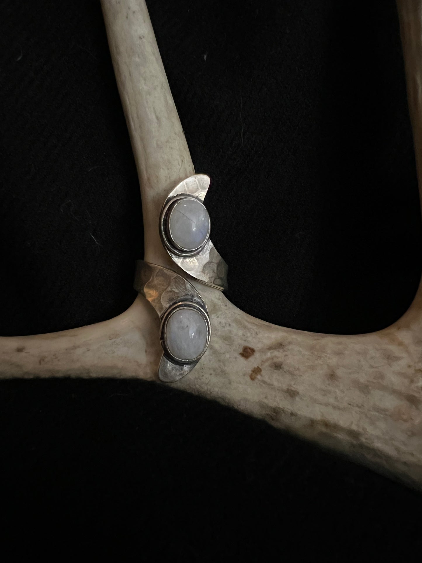 Moonstone Hammered .925 Sterling Bypass Ring