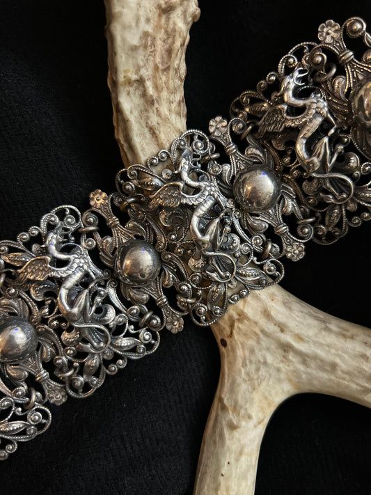 MCM Napier Silver Plated Brass Griffin Repousse Cuff