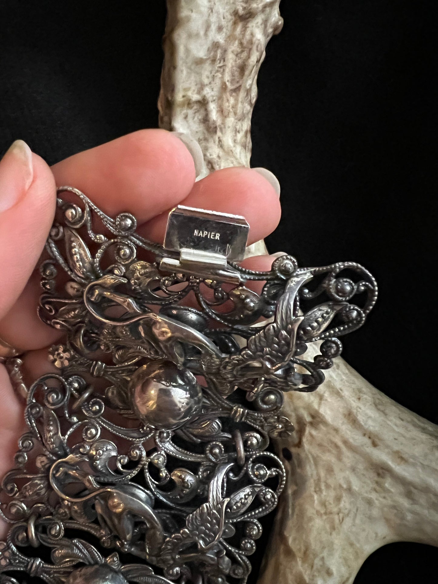 MCM Napier Silver Plated Brass Griffin Repousse Cuff