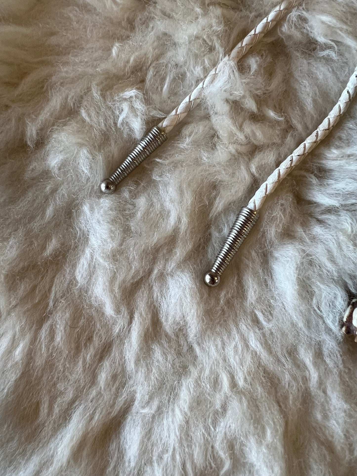 White Leather + Pebble Mirror Bolo Tie